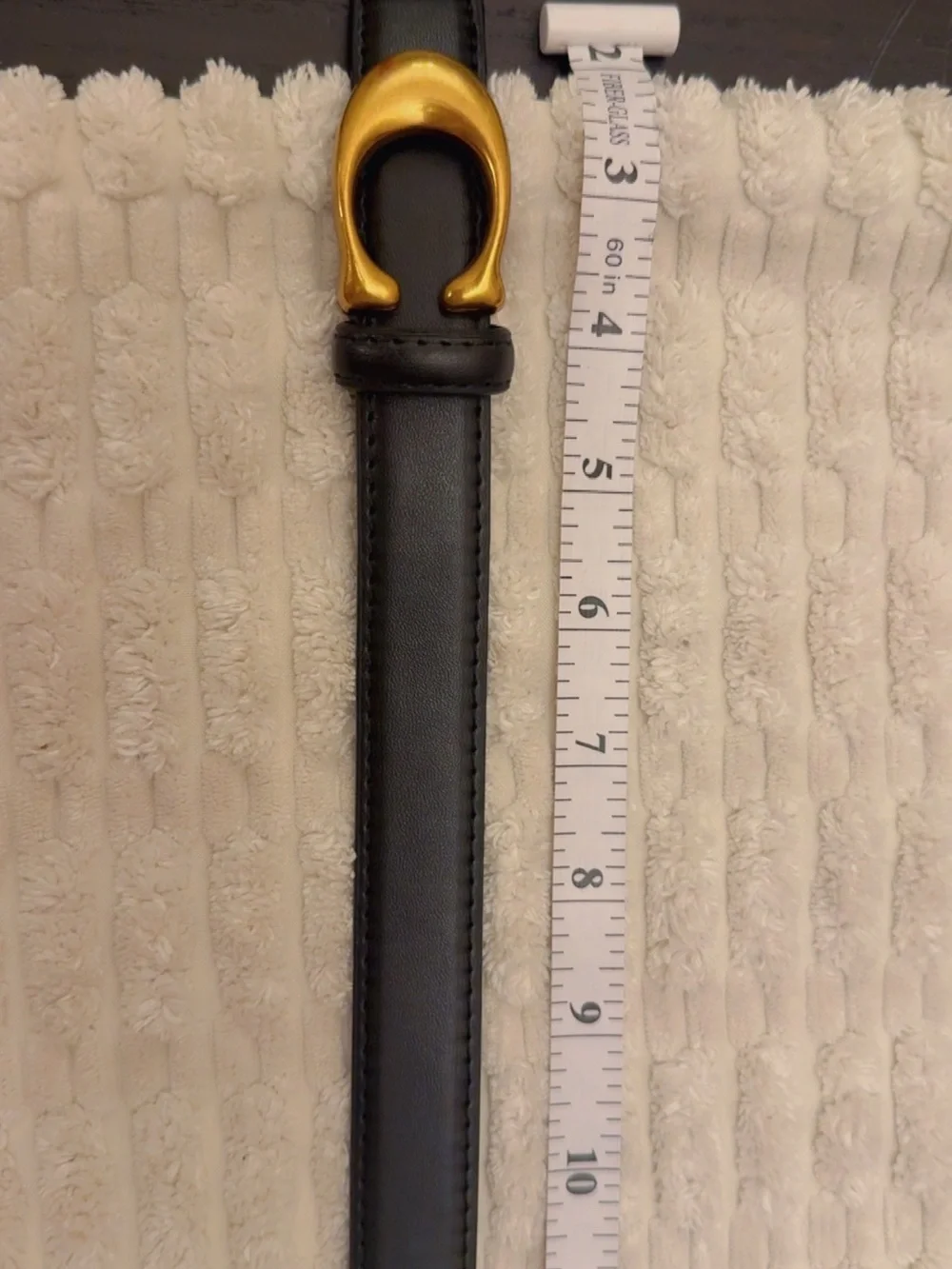 Black Leather Belt with Gold 'C' Buckle - Women's Fashion Accessory